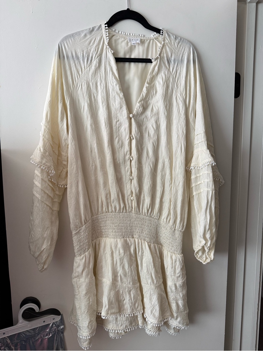 Cream Button-Front Peasant Romper